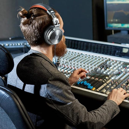 OneOdio Hi-Res Over Ear Headphones for Studio Monitoring and Mixing, Sound Isolation, Protein Leather Earcups, 50mm Driver Unit, Wired Headphones for AMP Guitar Keyboard (Pro-50 Metallic Blue)