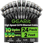 GearIT Cat 6 Ethernet Cable Pack - 24-Pack 2 ft Cat6 Ethernet Patch Cables | RJ45 Network Patch Cable, 10 Gbps Snagless Gold-Plated Connectors - Ethernet Cable Cat 6 for PC, TV, Router - Black