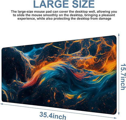 Gaming Desk Pad Large Extra Length Abstract Colorful Art Mouse Pad Keyboard Laptop Non-Slip Waterproof with Rubber Base Thick Stitched Edge Mouse Mat for Office Home 35.4 x 15.7 Inches