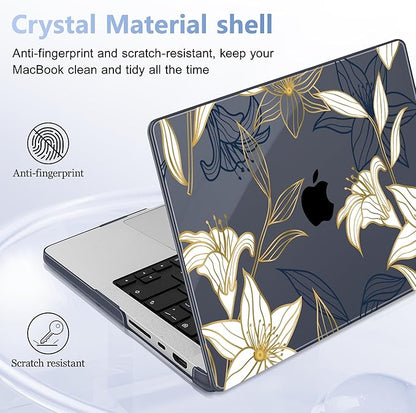 for MacBook Pro 16 inch Case 2021 2022 2023 2024 Release A3186 A3403 M4 A2991 M3 A2780 M2 A2485 M1 Pro/Max, Hard Shell Case with Screen Protector & Keyboard Cover, Golden Floral