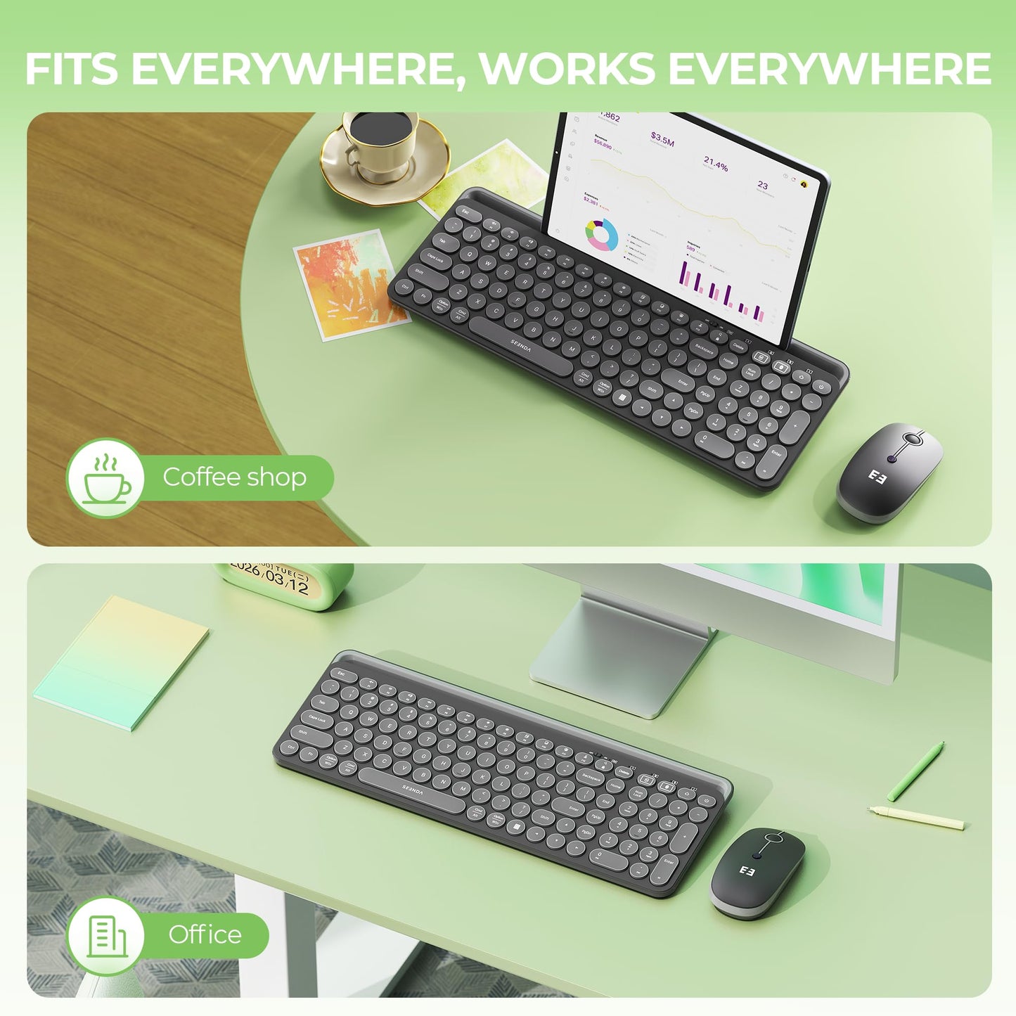 seenda CTU-301 Bluetooth Keyboard and Mouse Combo for iPad,Black