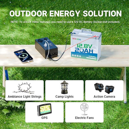 Redodo 12V 20Ah LiFePO4 Battery, 4000+ Deep Cycles Lithium Battery with 20A BMS, 256Wh Energy, Very Suitable For Outdoor Camping, Lighting, Fishing and More