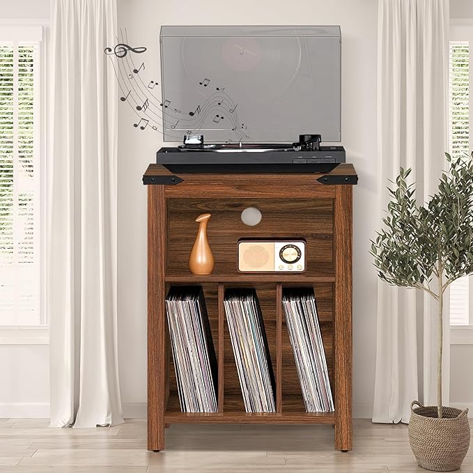 Record Player Stand with Vinyl Record Storage Holds up to 160 Albums,Large Wood Record Player Table Dispaly Shelf，Brown Turntable Stand Cabinet for Living Room,Bedroom,Office 7