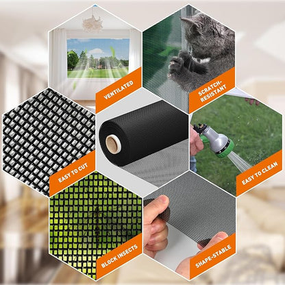 MAGZO Pet Proof Window Screen Replacement Mesh Roll, 37.4in × 16.4ft Upgraded Thicker 360g/m² Heavy Duty Polyester Screen Mesh for Dog Cat Protector, Ideal for Patio Porch Sliding Repair Kit 14x11Mesh