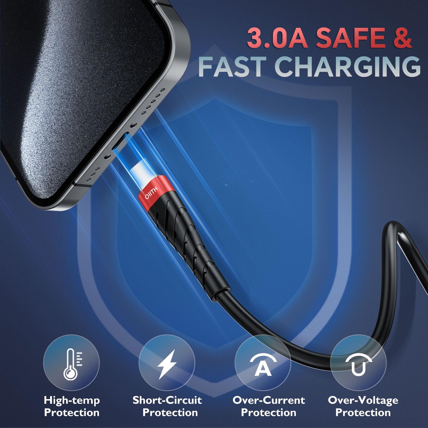OIITH USB C Cable, USB A to USB C 3A Fast Charging (3FT 3Pack) Phone USB Type-C Charge Cable Android Charge Cord USB C Charger Cable for iPhone 15 Plus/Pro/Pro Max/Samsung/Pad/Laptop/LG/-Red