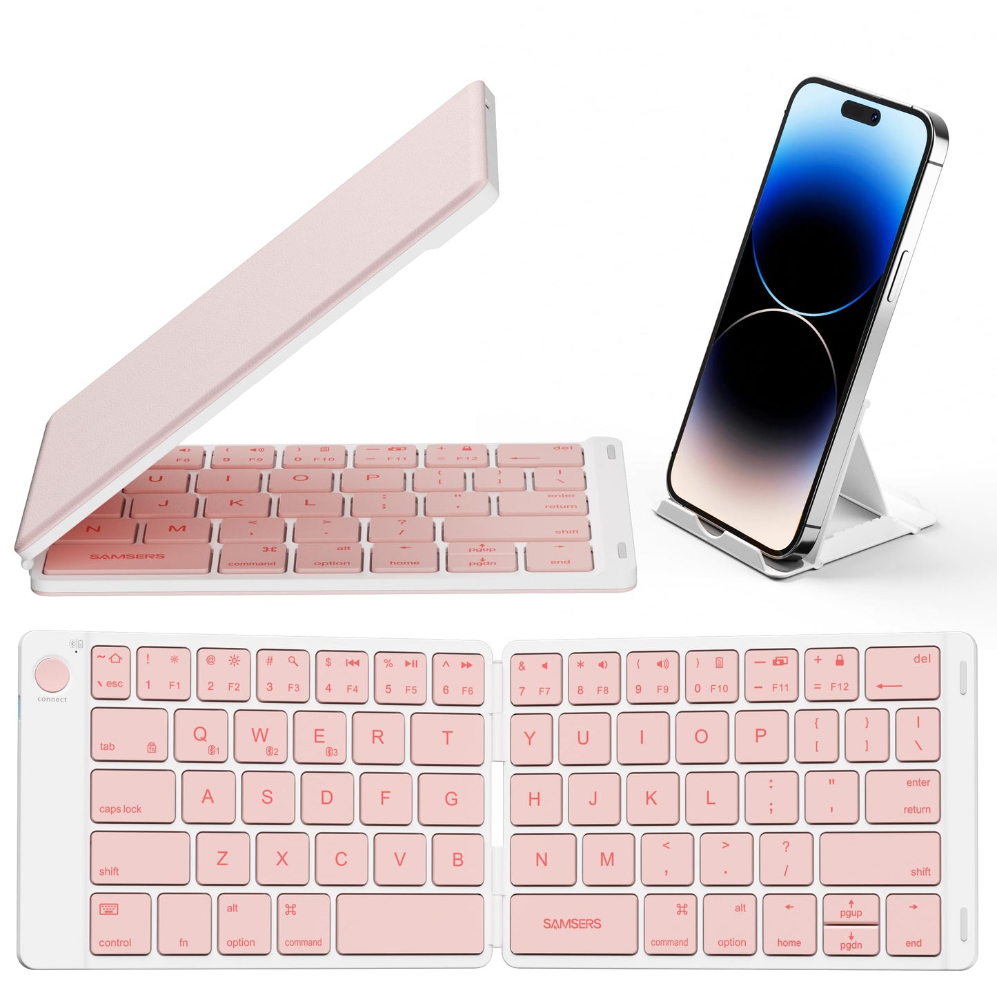 Samsers Ultra Slim Foldable Bluetooth Keyboard for Phone Tablet PC, Pink