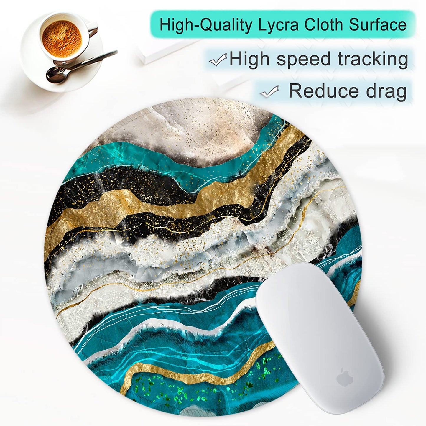 ITNRSIIET Round Mouse Pad with Stitched Edge Premium-Textured Waterproof Non-Slip Rubber Base Desktop Protection Mat Diameter 8.7 inches, Abstract Light Luxury