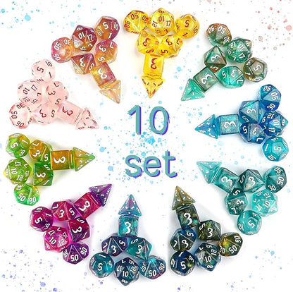 DND Dice Set, Surhugvy 10 X 7 (70 Pieces) Polyhedral Dice Set for Dungeons and Dragons DND RPG MTG Table Games with 10 Pack Black Bags