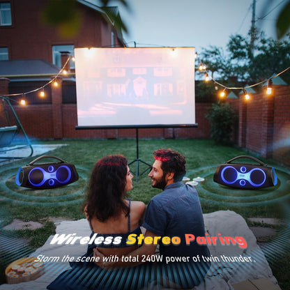 DOSS Extreme Boom Pro D200 240W Peak Outdoor Speaker, Punchy Bass, 26H Playtime, Beat-Synced Light, BT5.4, Stereo Pairing, IPX6 Waterproof for Camping, Beach, Tailgate Party-Blue