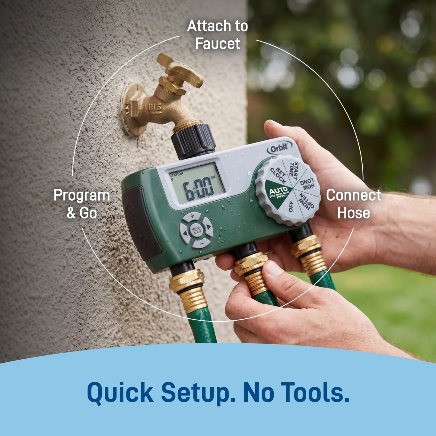 Orbit Programmable Digital Hose Watering Timer - 3 Outlet - Battery Powered - with LCD Screen - Built-in Rain Delay - Water-Resistant - 56082