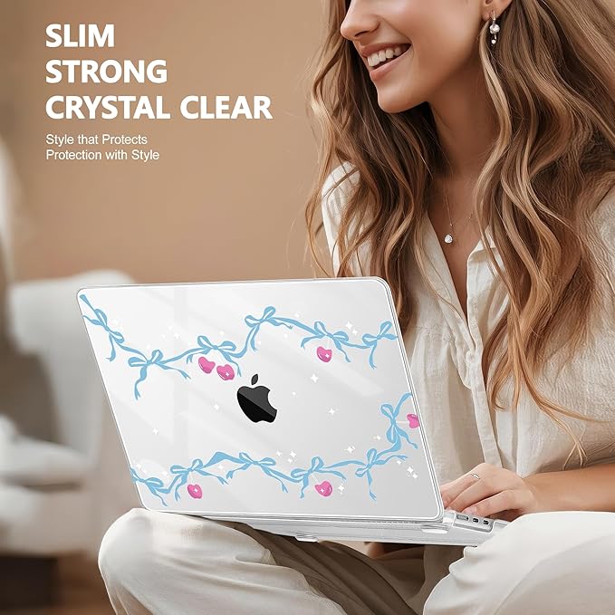 Case for MacBook Air 15 Inch 2025 2024 2023 Release M4 A3241 M3 A3114 M2 A2941, Hard Shell with Screen Protector & Keyboard Cover, Compatible with Touch ID, Cherry Bow