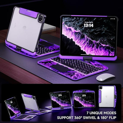 Transparent Case with Keyboard iPad Air (M3/M2,2025/2024) 11 Inch,Compatible 10.9" iPad Air 5th/4th & 11" iPad Pro 4/3/2/1,7-Color Backlit,Wireless Keyboard, 360°Rotating,with trackpad,Purple