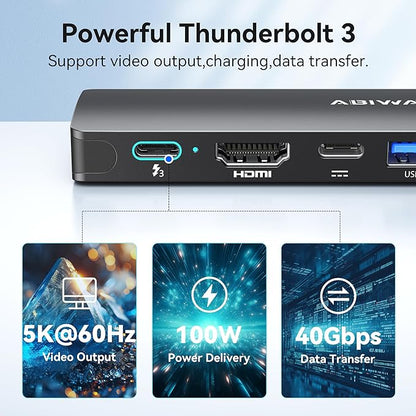 USB C Adapter HDMI USB Multiport Hub,8 in 2 Accessories with HDMI,Thunderbolt 3,USB C and 3 USB A 3.0 Data Ports SD TF Card Reader, Audio(Black)