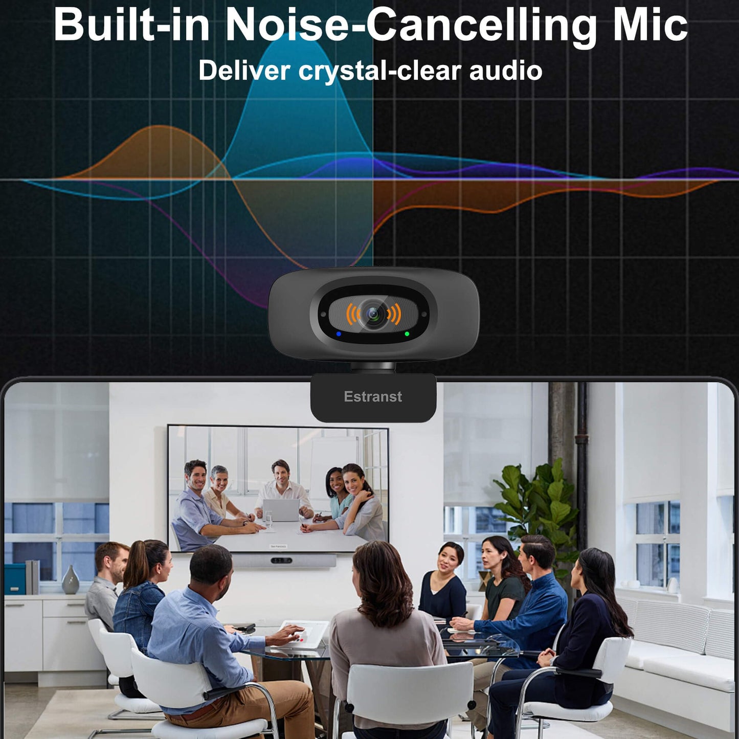 Estranst 2K Quad HD Webcam with Privacy Cover & Noise-Canceling Microphone, Video Web Streaming Camera for PC Computer Desktop Laptop Mac Zoom Teams &More, 1pc USB C Adapter