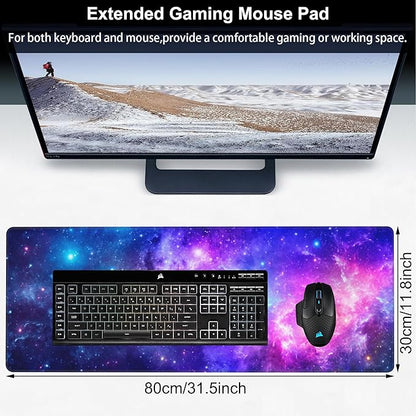 Deep Universe Space and Stars Desk Mat,Large Galaxy Space Gaming Keyboard Mouse Pad,Non-Slip Rubber Base Desk Pad Thick Stitched Edges Waterproof Mousepad Mouse Mat 31.5"x11.8"