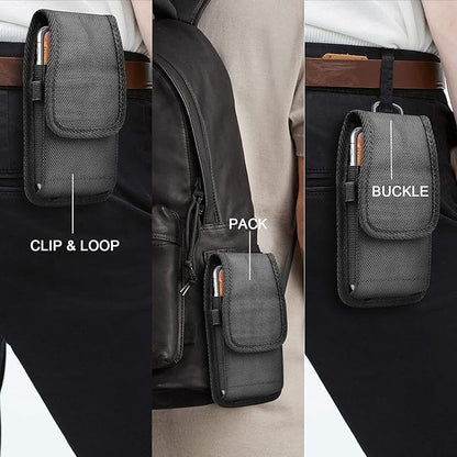 for Samsung Galaxy S25 Ultra S24 S23 S22 S21 S20 FE S10 S9 A03S A20 A50 A51 A16 A15 A14 A10e Holster Nylon Cell Phone Pouch Belt Holder Carrying Case with Clip,Black