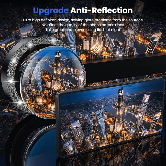WSKEN for Samsung Galaxy S25 Ultra Camera Lens Protector - Ultra Thin Case Friendly, 9H Shatterproof Tempered Glass with Aluminum Metal Circle Camera Screen Protector Cover Accessories, Glitter Black