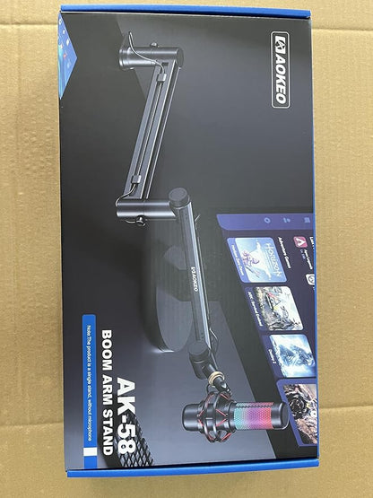 Microphone Arm,Aokeo AK-58 Desk Low Profile Adjustable Mic Boom Arm Stand,Suitable For Blue Yeti,Snowball iCE, HyperX QuadCast,SoloCast,Elgato Wave,Etc