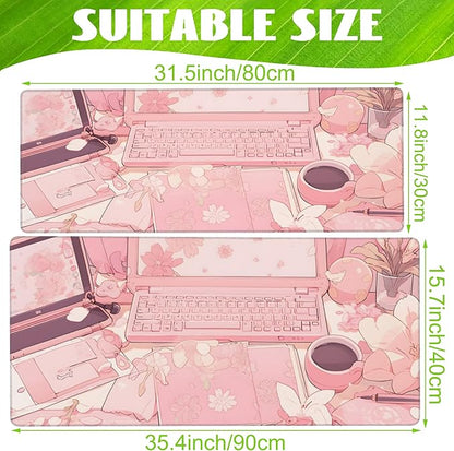 Eflxamz Large Gaming Mouse Pad for Desk,Pink Kawaii Anime Girl Desk Desk Mat,Kawaii Anime Desktop Desk Pad,Extended Big Computer Keyboard Mouse Pad with Non-Slip Base and Stitched Edge,31.5"x11.8"