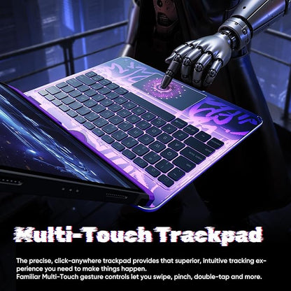 KITONE Transparent Case with Wireless Keyboard only for 2024 iPad Pro 13-in.(M4), 7 Colors Backlight, Trackpad, 360°Rotating Stand for iPad Pro 13, Tech Style