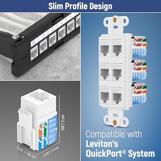 Everest 90° Angled RJ45 Cat5e Keystone Jacks 100-Pack in White - Slim Profile Female RJ45 Connectors - Cat 5e Keystone Jack - Compatible with 90° Angled Speed Termination Tool - easyJACK (B094WB91H3)