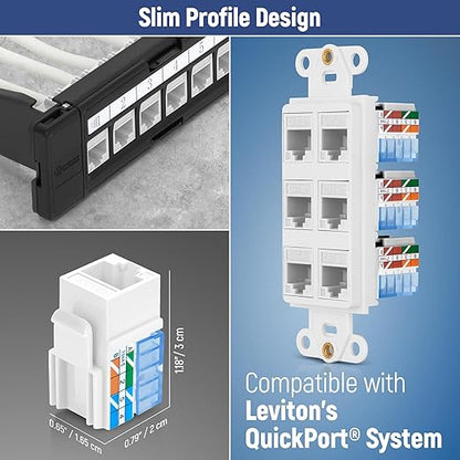 Everest 90° Angled RJ45 Cat5e Keystone Jacks 100-Pack in White - Slim Profile Female RJ45 Connectors - Cat 5e Keystone Jack - Compatible with 90° Angled Speed Termination Tool - easyJACK (B094WB91H3)