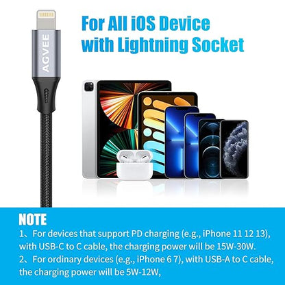 AGVEE 2 Pack 4 inch USB-C Female to Lightning Male Adapter, 30W Fast Charging Charger Converter for iPhone 14 13 12 11 Airpods iOS Device Carplay, Not for Audio, Dark Gray