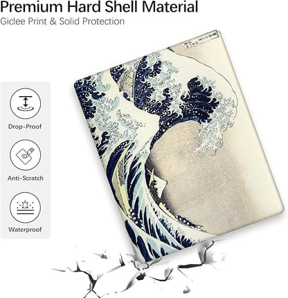 Berkin Arts Compatible with MacBook Air 13 inch Cover, 2022-2018 Release A1932 with Touch ID with Keyboard Cover & Screen Protector Ukiyo-e (The Great Wave by Hokusai)
