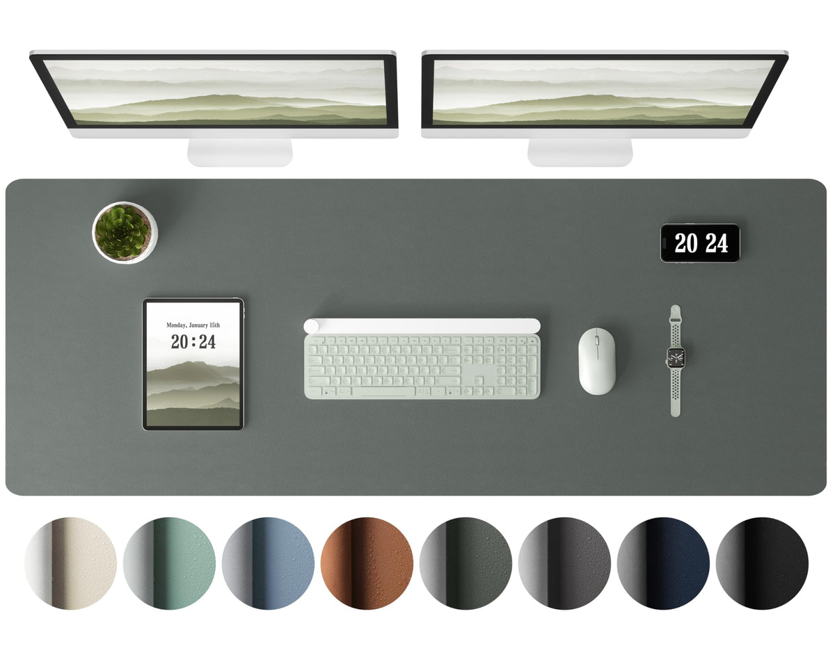 Aothia Leather Desk Pad Protector, Office Desk Mat, Large Mouse Pad, Laptop Desk Pad, Non-Slip PU Leather Desk Blotter, Waterproof Desk Writing Pad for Office and Home (Olive Green, 47" x 17")