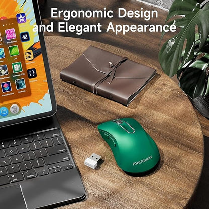 memzuoix 2.4G Wireless Mouse, 1400 DPI Computer Mice USB Receiver, Portable Wireless USB Mouse Battery Powered Cordless Mice for Laptop, PC, Desktop, 5 Buttons (Dark Green)