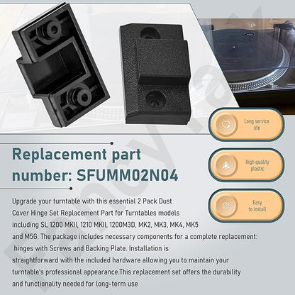 2 Pack Dust Cover Hinge Set Replacement Part for Turntables SL 1200 MKII / 1210 MKII, 1200M3D, MK2, MK3, MK4, M5G, SFUMM02N04, with Screws and Backing Plate