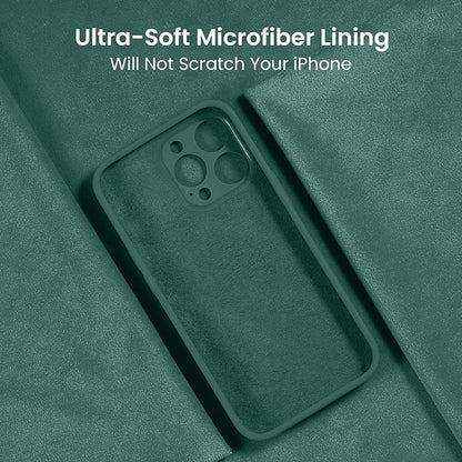 FireNova Designed for iPhone 15 Pro Max Case, Silicone Upgraded [Camera Protection] Phone Case with [2 Screen Protectors], Soft Anti-Scratch Microfiber Lining Inside, 6.7 inch, Midnight Green