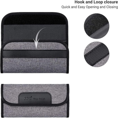JJC 4 Pockets Filter Case for Round Filter Up to 58mm (37mm 40.5mm 43mm 46mm 49mm 52mm 55mm 58mm), Foldout Lens Filter Pouch with Microfiber Cleaning Cloth, Professional Photography Filter Bag