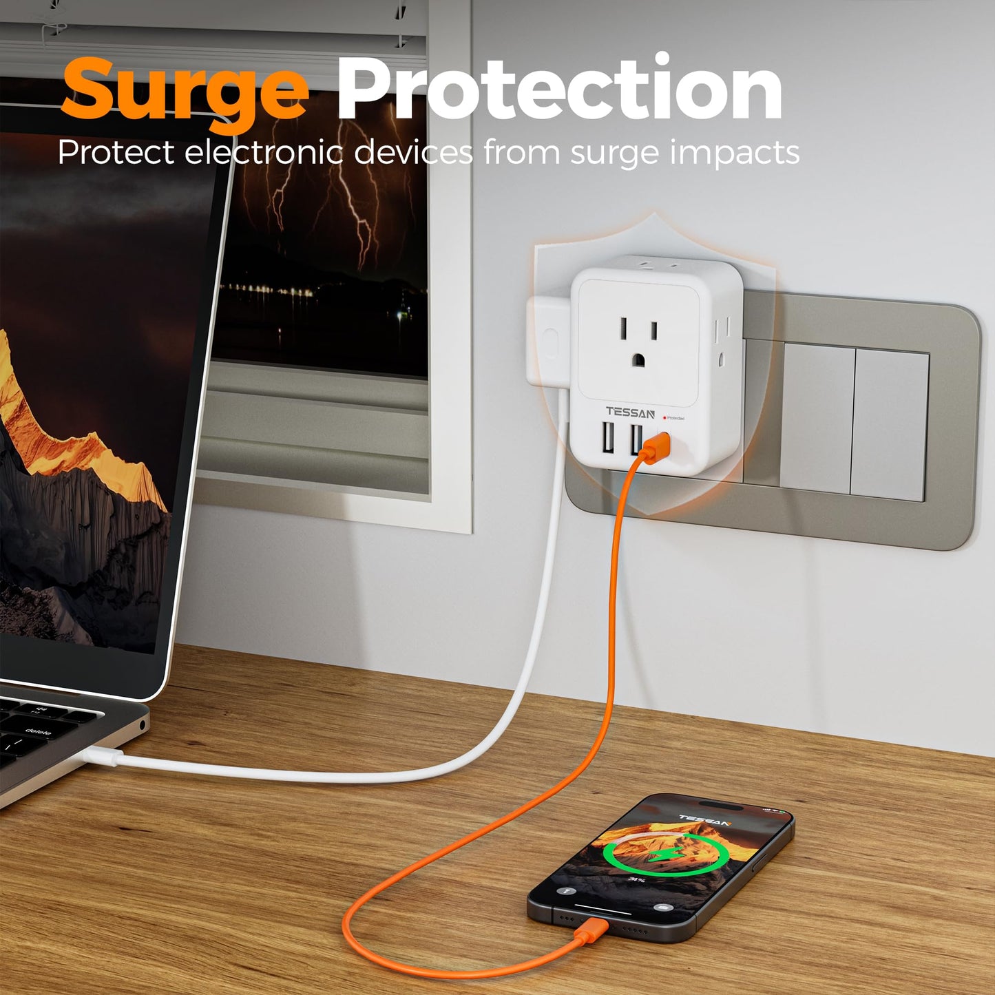 TESSAN Surge Protector Wall Outlet Extender, Multi Plug Outlet Splitter