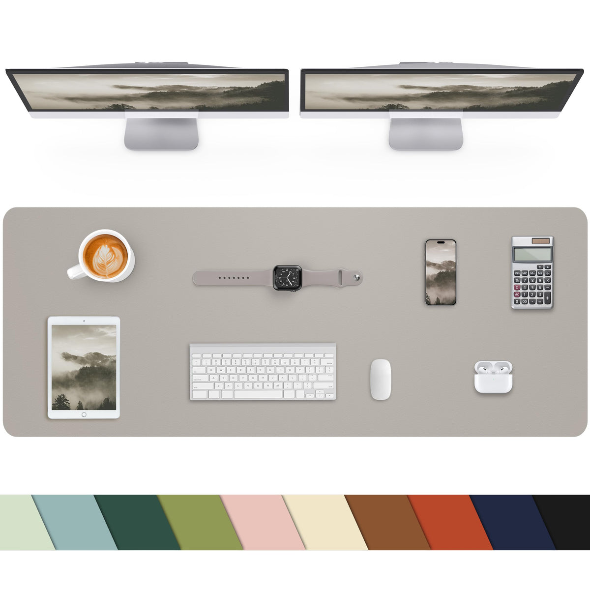 Leather Desk Pad Protector, Office Mat, Large Mouse Pad, Non-Slip Blotter, Laptop Pad, Waterproof Writing Pad for Office & Home (Grey Blue, 40" x 17")
