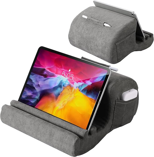 CreaDream Tablet Pillow Stand, Pillow Pad for IPad, Tablet Holder for Bed, Lap and Desk with 3 Viewing Angles, Tablet Accessory Compatible with 4-13" Tablets Kindle, Galaxy Tab, E-Reader (Gray)