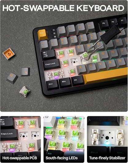 EPOMAKER X Aula F108 PRO Wireless Gaming Keyboard with Screen, 8000mAh Battery, 104 Hot-Swappable and Programmable Keys and Knob, RGB Backlight, for Mac/PC/Android (Grey&Yellow)