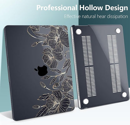 TWOLSKOO Compatible with M4 MacBook Air 13.6 inch Case 2025-2022 Release M4 A3240 M3 A3113 M2 A2681, Plastic Hard Shell & Keyboard Cover & Type C Adapter & Screen Protector, Abstract Floral