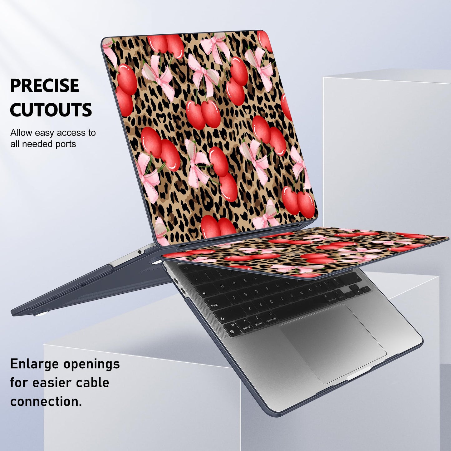Lepeoac Case for MacBook Pro 13 inch Case M2 2022-2016 A2338 M1 A2251 A2289 A2159 A1989 A1708 A1706, Plastic Hard Shell + Keyboard Cover + Dust Plug, Leopard Cherry