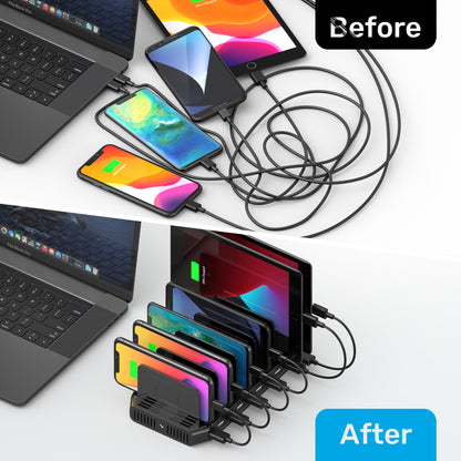 【10PCS】 Unitek Multi Charging Station, 10-Port USB Charger for Multiple Device with SmartIC Tech and Adjustable Dividers, Organizer Stand Compatible with iPad, Tablet, Kindle, iPhone - 10PCS, Black