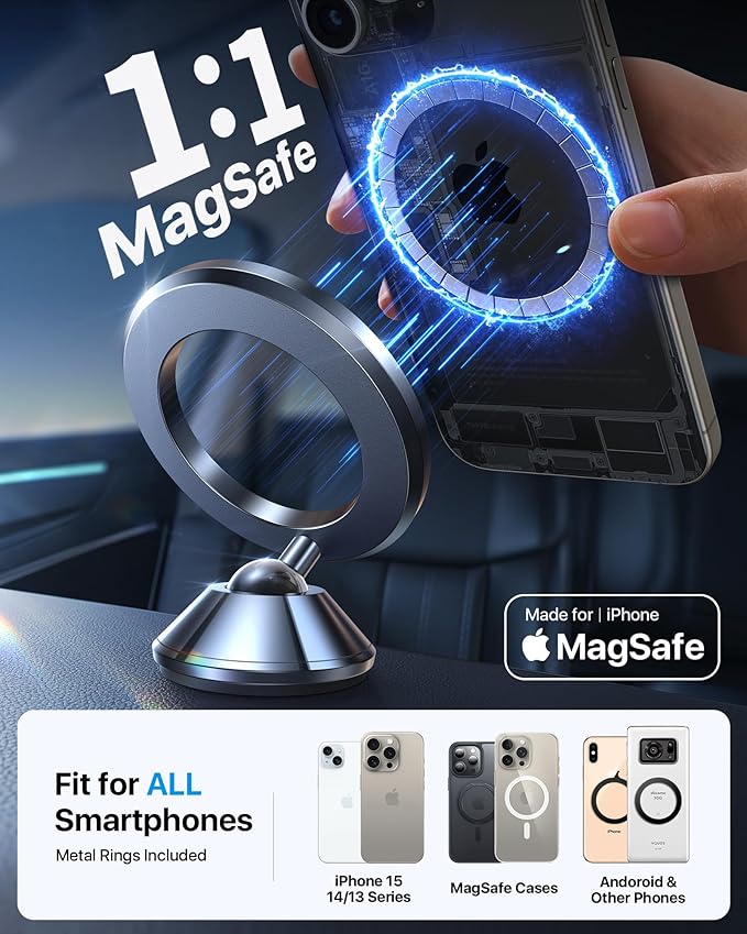 andobil for Magsafe Car Mount [20 Strongest Magnets & Upgraded 3M Adhesive] Dashboard Cell Phone Holder Magnetic Phone Holder for Car Compatible with iPhone 16 Pro Max 15 14 13 12 All MagSafe Cases