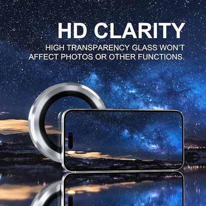 Choiche Compatible for iPhone 16 Pro/iPhone 16 Pro Max Camera Lens Protector, 9H Tempered Glass Camera Cover Screen Protector Metal Ring Decoration Accessories (Silver)