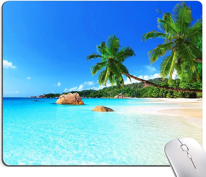 Mouse Pad, Square Beach Style Anti-Slip Rubber Mousepad for Gaming Office Laptop Computer PC Men Women Kids, Cute Custom Pattern, Beach