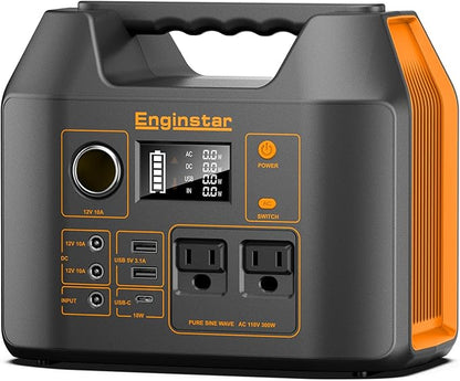 EnginStar 296Wh Portable Solar Generator, Pure Sine Wave Power Station
