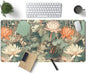 Light Emerald and Orange Floral Desk Mat, XXL Large Extended Mouse Pad Gaming Desk Pad, Aesthetic Asian Lotus Flower Big Laptop Keyboard and Mouse Mat for Women Desktop Office Decor 31.5x15.7 in