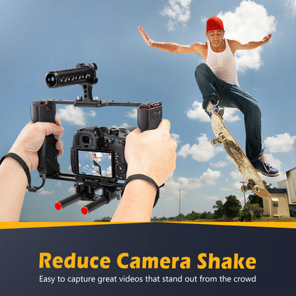 Zeadio Camera Video Rig Cage, Aluminum Filmmaking Movie Making Kit with Top Handle & Arca Type Base, Compatible with All DSLR Camera and Camcorder