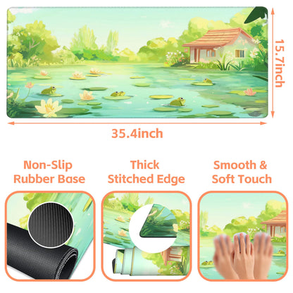 NIYLYNSYN Mouse Pad Large Frog in The Water Non-Slip Game Desk Mat with Stitched Edge Laptop Keyboard Desk Pad for Work Home Gaming (35.4 x 15.7 Inches)