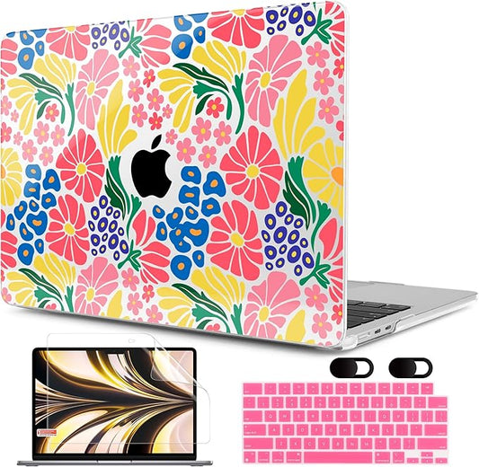 MEEgoodo Case for M5/M4/M3/M2 MacBook Air 13.6 inch 2026 2025 2024 2022, Fit Model A3449/A3240/A3113/A2681, Case Compatible with MacBook Air 13 inch, Groovy Flower