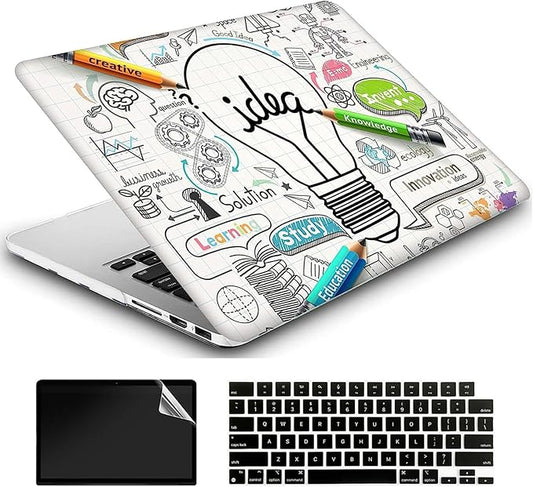 Compatible with MacBook Air 13 Inch Case 2017 2016 2015 2014 2013 2012 2011 2010 Release A1466/A1369, Plastic Hard Shell Case & Keyboard Cover & Screen Protector - Idea Bulb