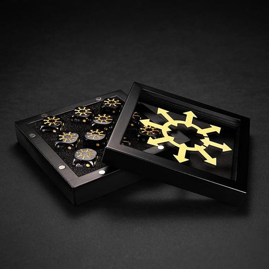 D6 Dice Set – 10× Six-Sided Resin Dice with Themed Designs – 16mm Tabletop for Wargames, RPGs, MTG, and Board Games (B-Dice in Wooden Box, Chaos Dice Set)